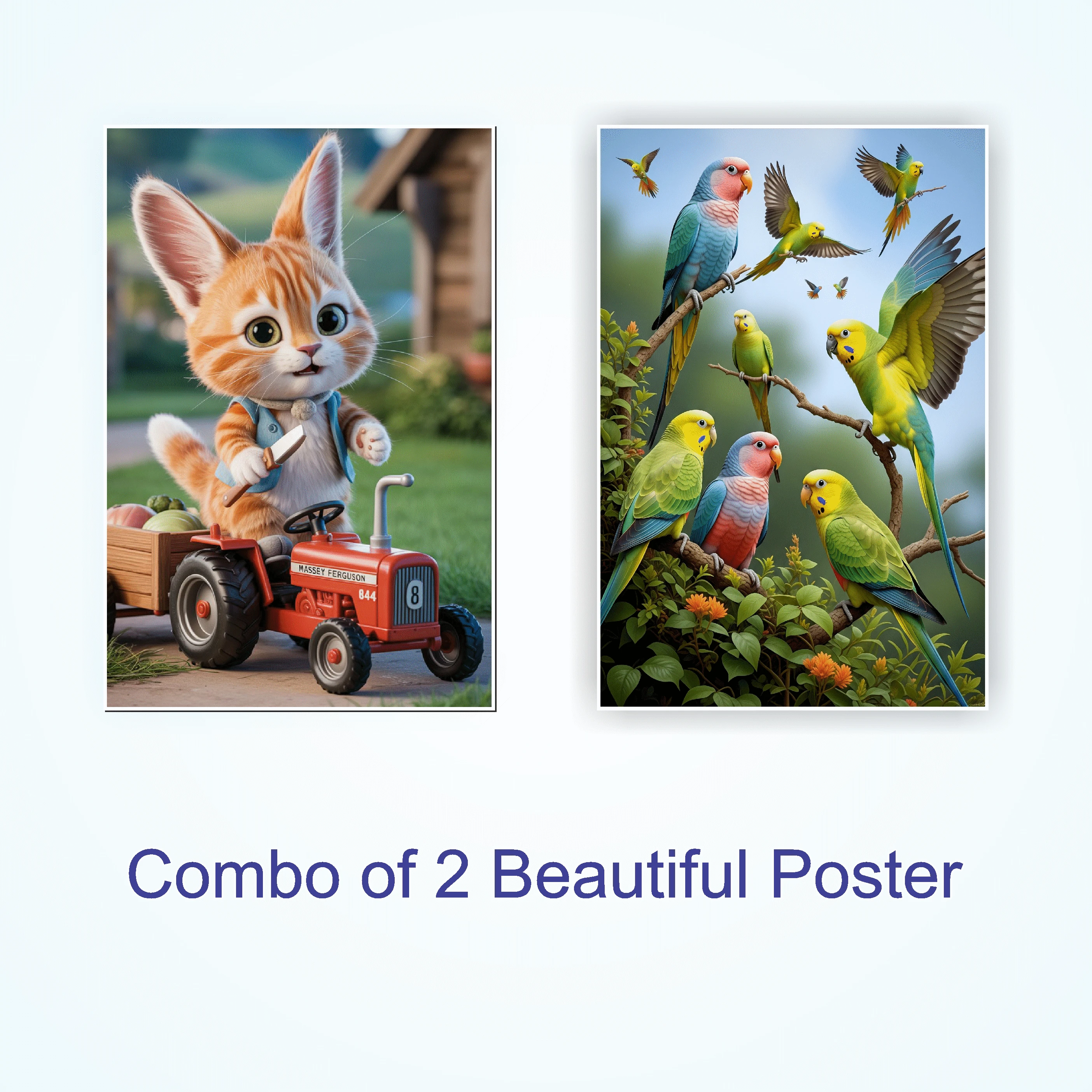 Beautiful Parrot and Cat Poster Sticker Sheet | 12x18 Inch | Wall Decoration Sticker for Kids Room, Living Room & Office | Combo of 2 Vinyl