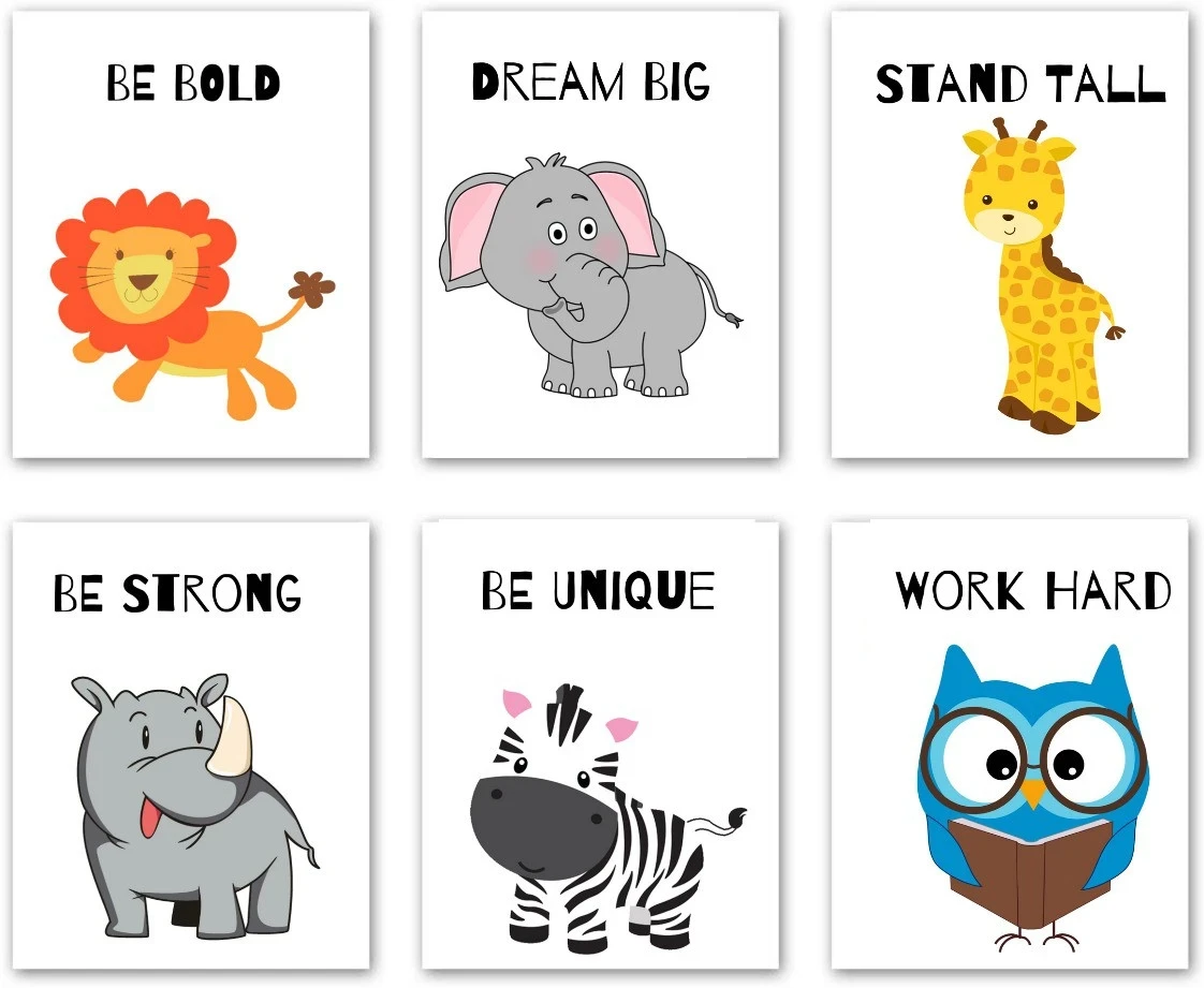 Kids Quotes For Bedroom- Inspirational Kids Quotes - Kids Room Decor Quotes- Motivational Quotes-Animal Posters- ( 9 X 6 Inches ) - Set Of 6, Multicolor Paper Print (6 inch X 9 inch)
