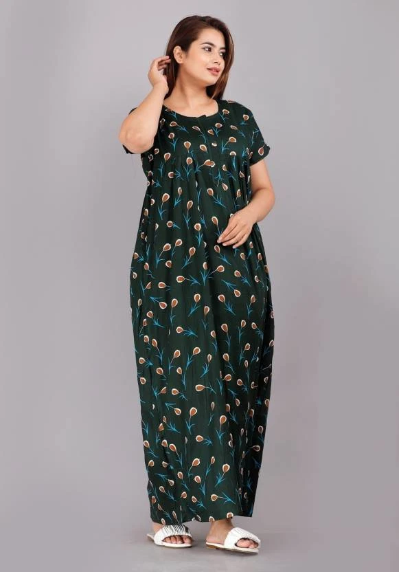 Women's Floral Printed Cotton Night Gown/Maxi
