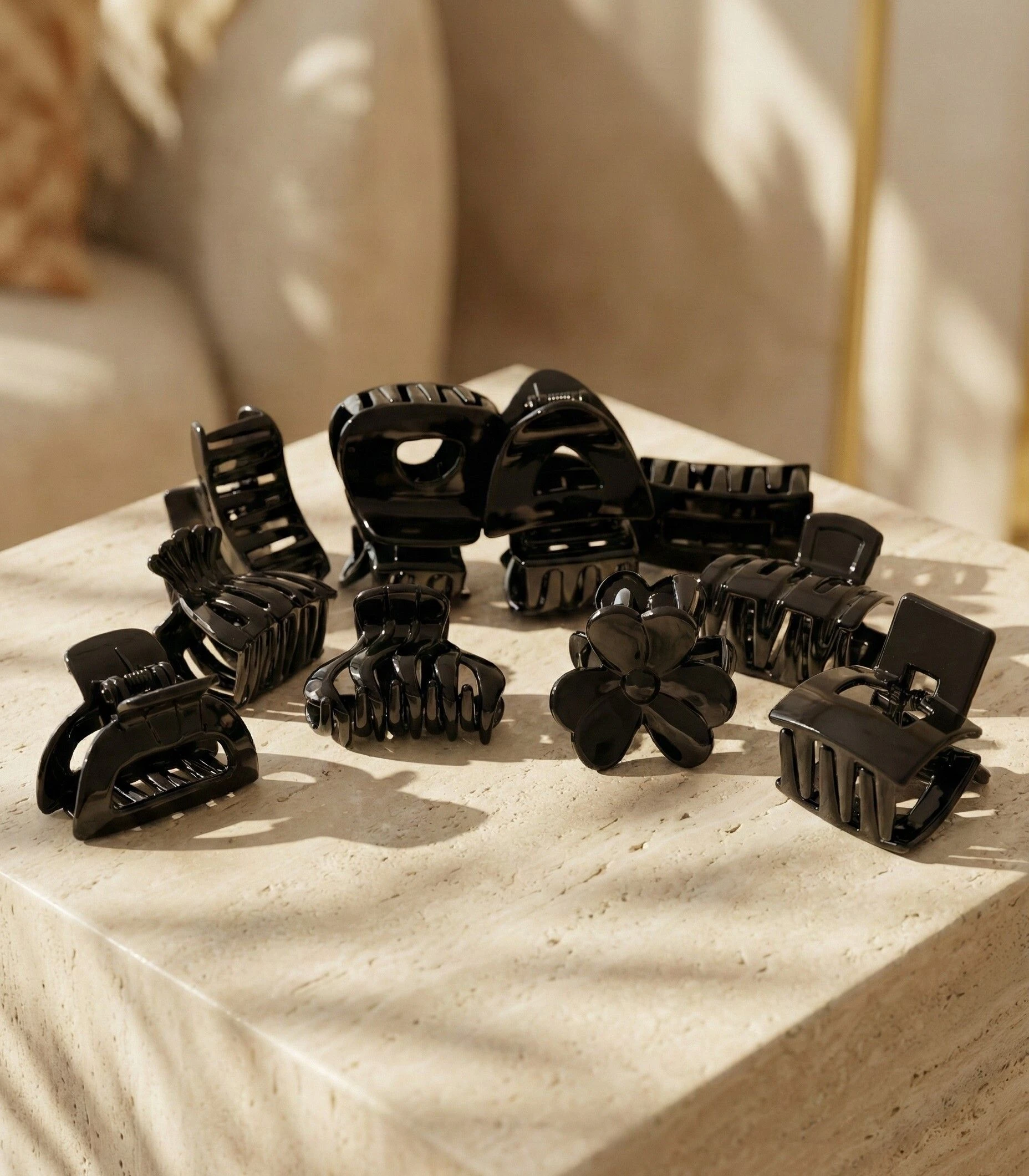 Bellotoko 12 Pcs Black Hair Claw Clips, Multi Shape Strong Grip Clutcher for Women & Girls