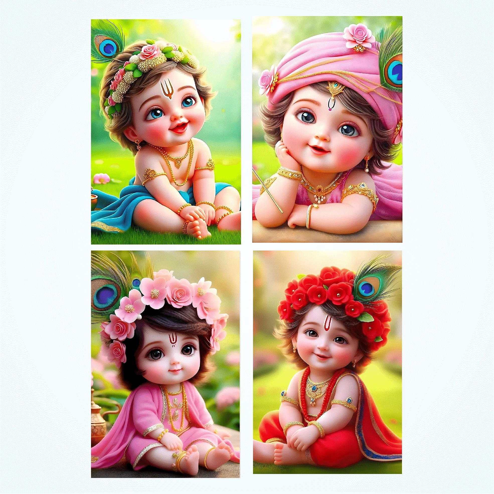 Little Bal Gopal Posters For Pregnant Women | krishna idol | Krishna Poster | Multicolor Pack of 4 Photographic Paper (18 inch X 12 inch, Easy to Apply: Just Peel & Stick!) Vinyl (18 inch X 12 inch, Rolled)