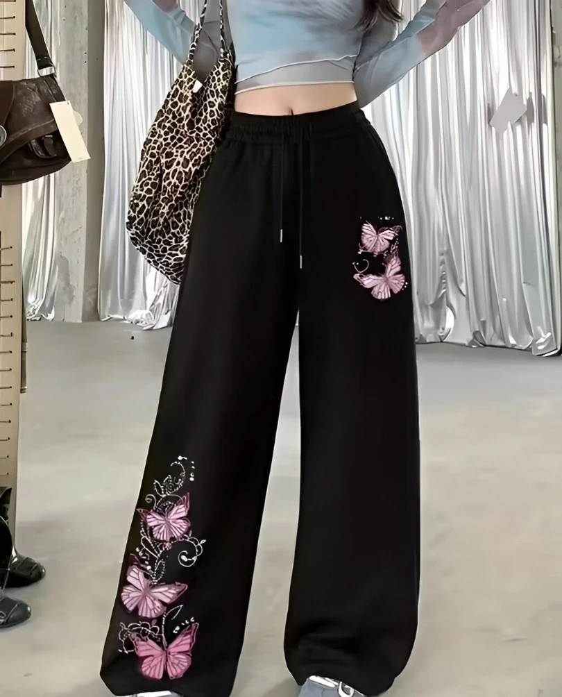 Women Printed Trouser | Women Cotton Black Printed Trouser