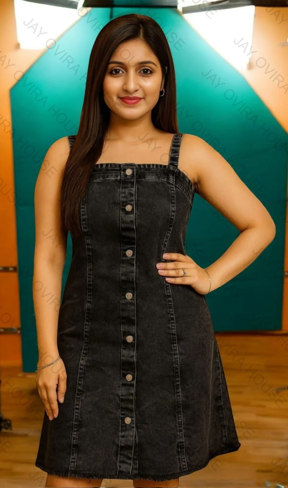 Denim Women Dress Black Middi