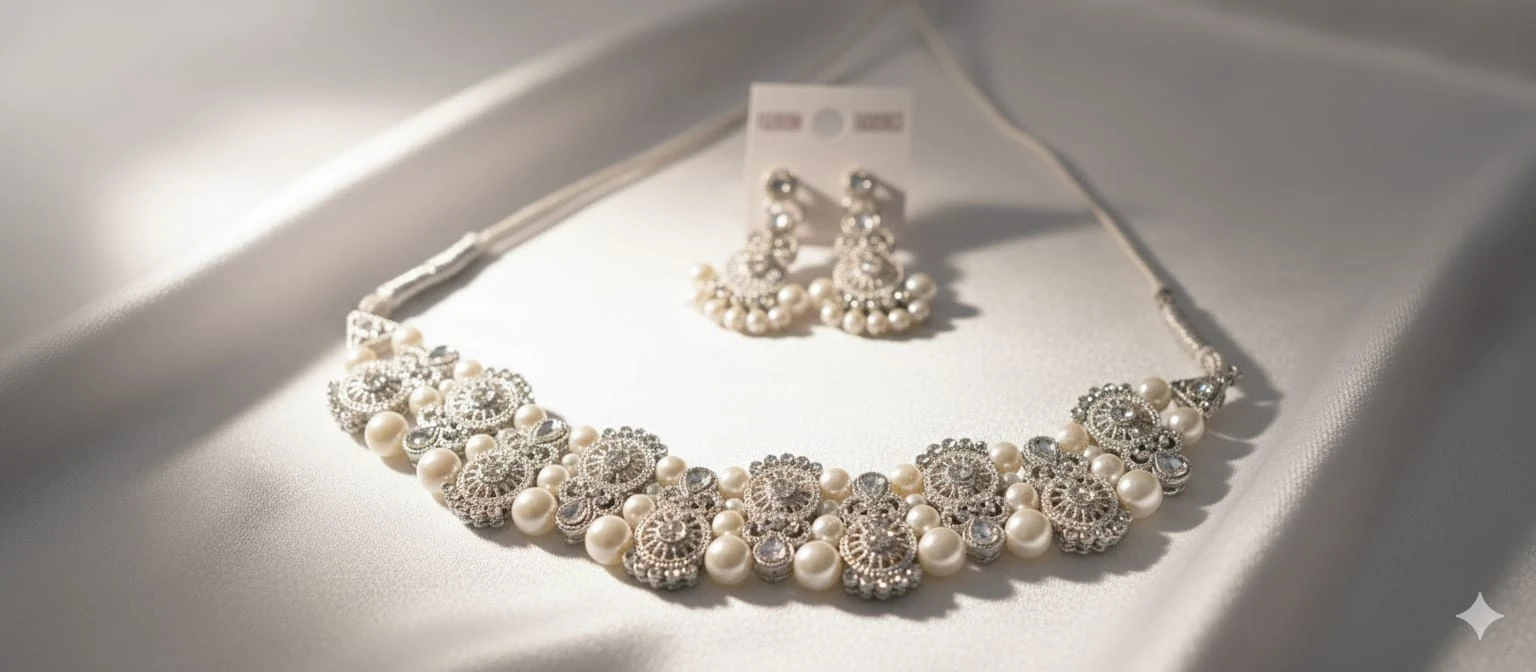 Trendy Pearl & Stone Choker Necklace Set