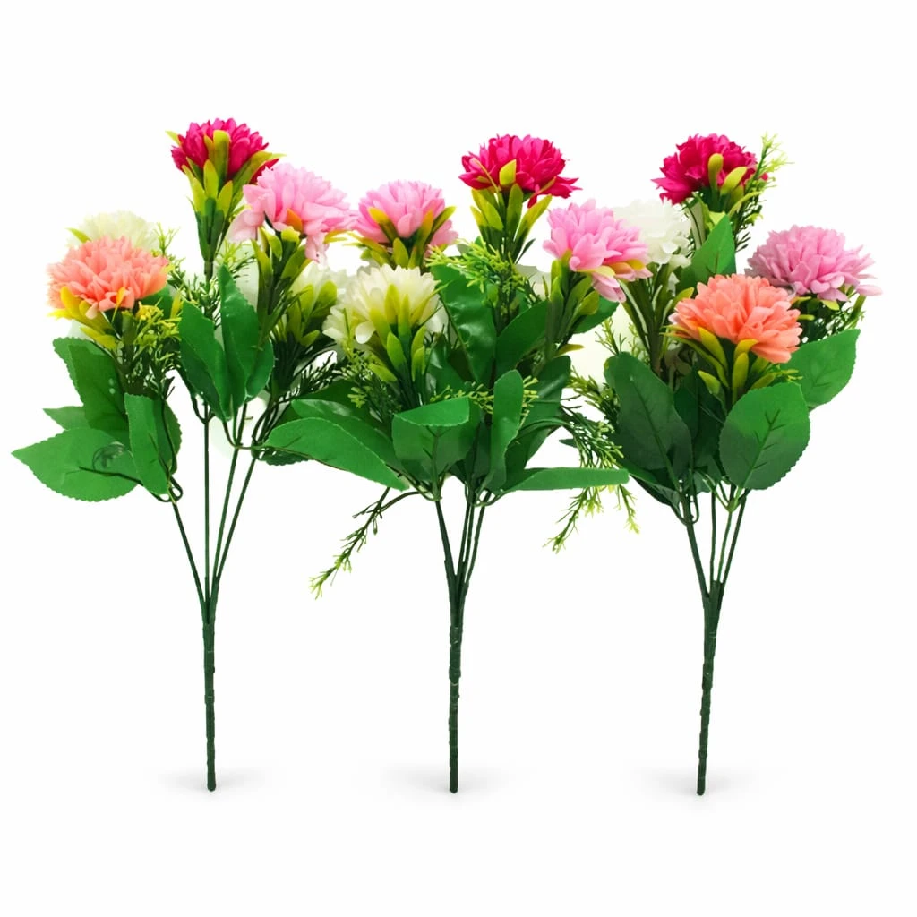 Artificial Flower Bunch Pack of 3 | Plastic Decorative Fake Flowers | Multicolor Bouquet for Home, Office & Vase Decoration