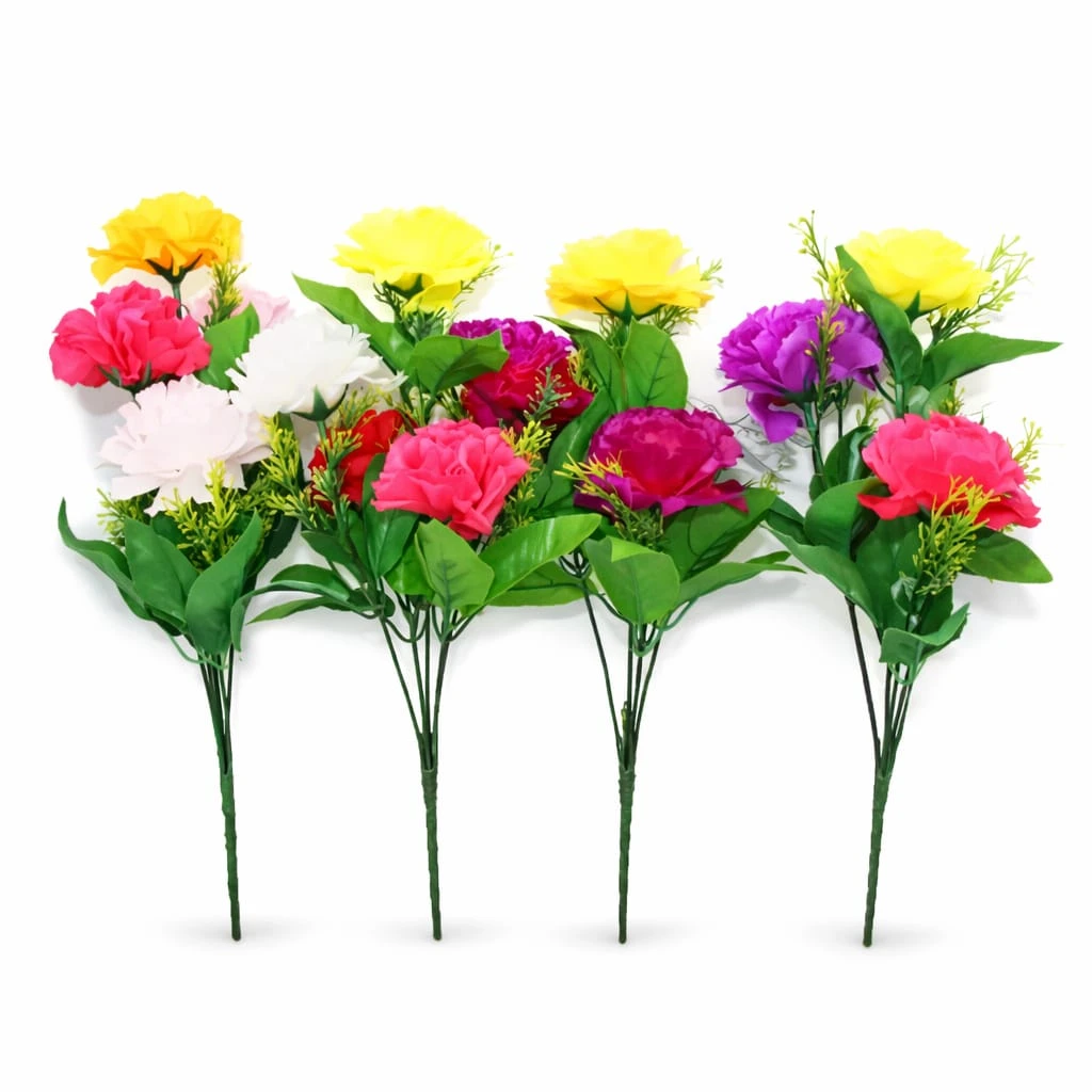 Artificial Flower Bunch Pack of 4 | Plastic Fake Flowers Multicolor | Decorative Bouquet for Home, Office & Vase Decoration