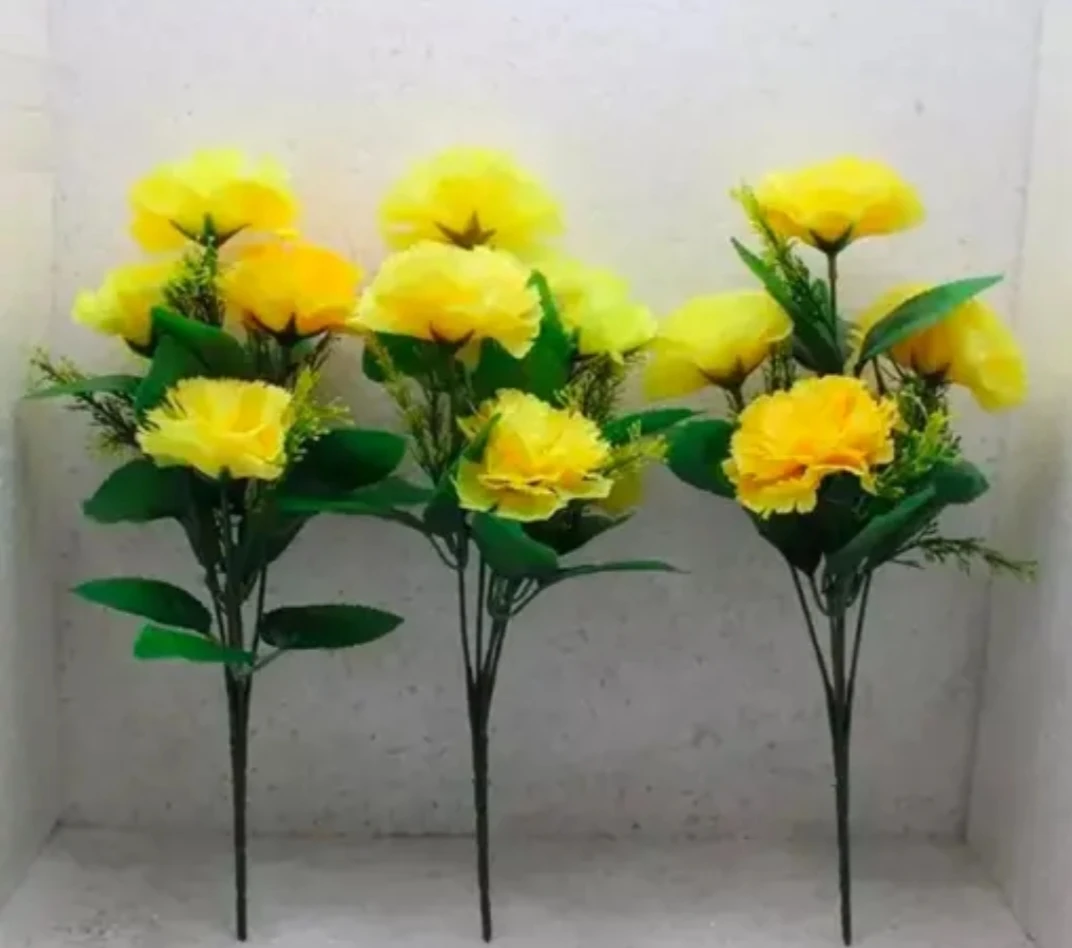 Artificial Yellow Flower Bunch Pack of 3 | Plastic Fake Flowers | Decorative Yellow Flowers for Home, Office & Vase Decoration