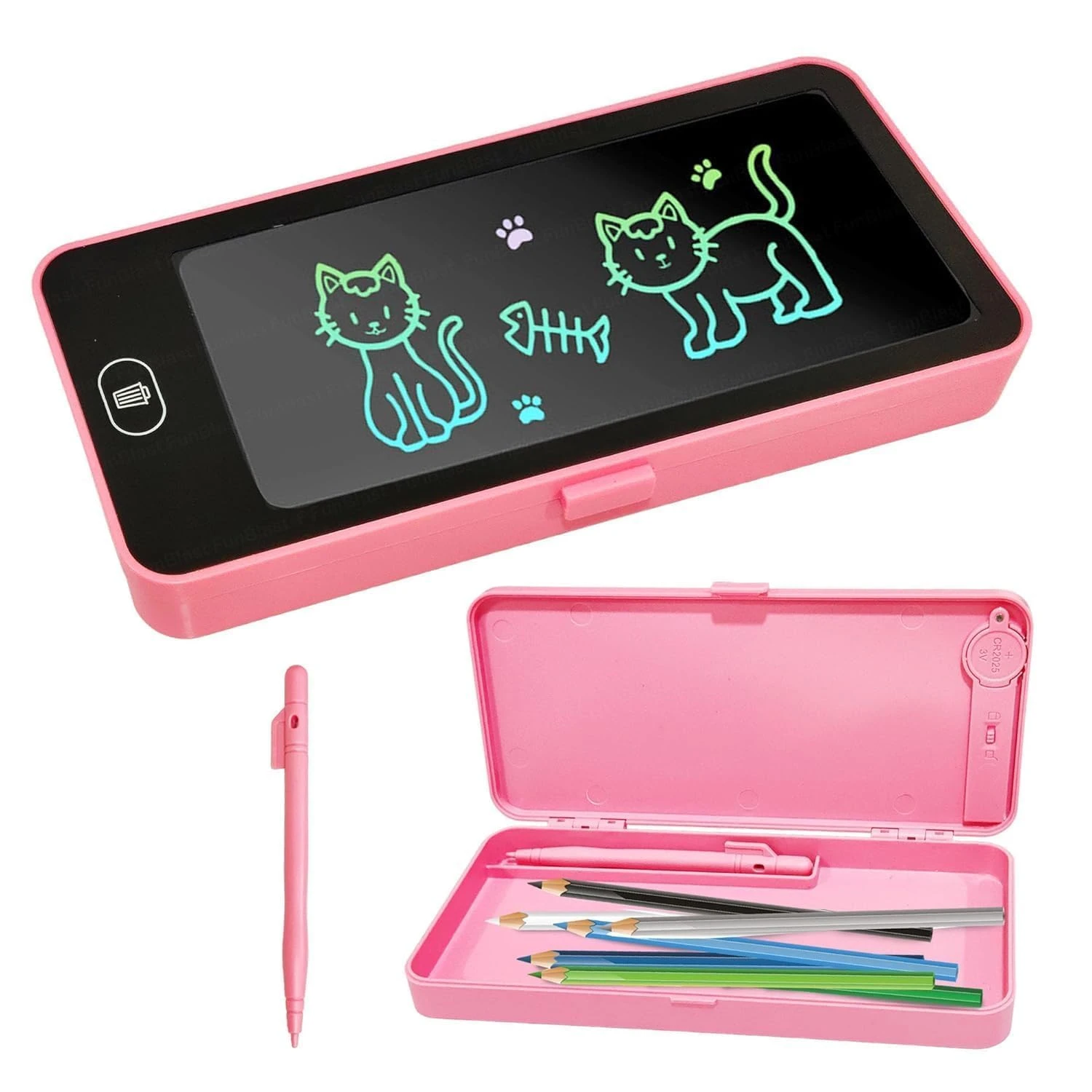 2 in 1 LCD Writing Tablet Pencil Box for Kids with Pen | Reusable Drawing Board with Erase Button | Battery Included | School Stationery (Color as per Availability)
