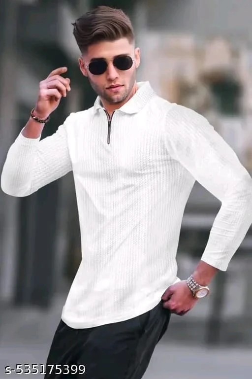 Moda Rapido Men Self Design Polo Neck Cotton Blend Purple T-Shirt