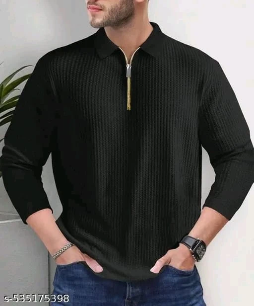 Moda Rapido Men Self Design Polo Neck Cotton Blend Purple T-Shirt