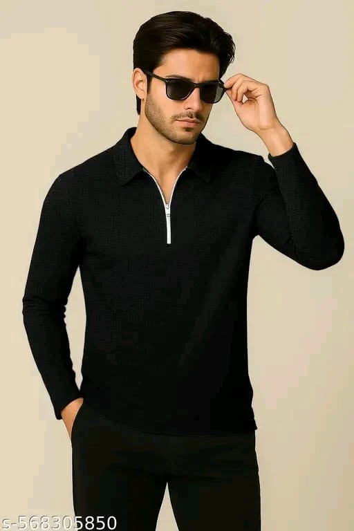 Men Self Design Polo Neck Polycotton Brown T-Shirt