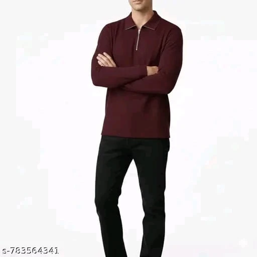 Men’s Premium Black Vertical Ribbed Quarter-Zip Polo T-Shirt