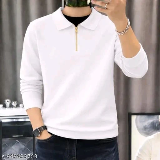Men’s Premium Black Vertical Ribbed Quarter-Zip Polo T-Shirt