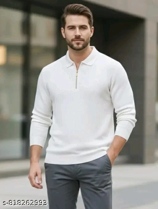 Luxury Slim Fit Black Textured Knit Shirt for Men