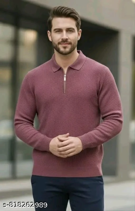 Luxury Slim Fit Black Textured Knit Shirt for Men