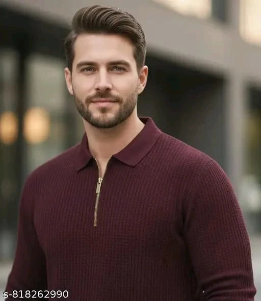 Men's Casual Zipper Collar Ribbed Cotton Blend Pullover