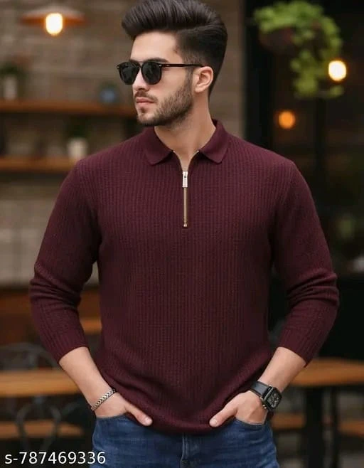 Men's Casual Zipper Collar Ribbed Cotton Blend Pullover