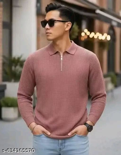 Men's Casual Zipper Collar Ribbed Cotton Blend Pullover