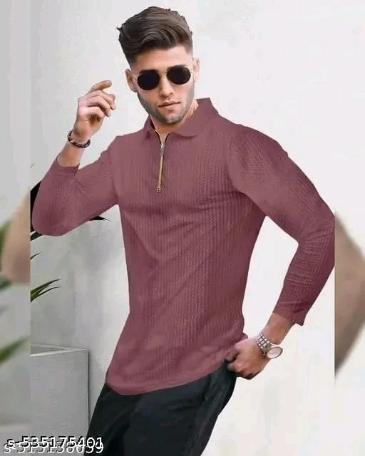 Men's Solid Ribbed High Neck Black T-Shirt