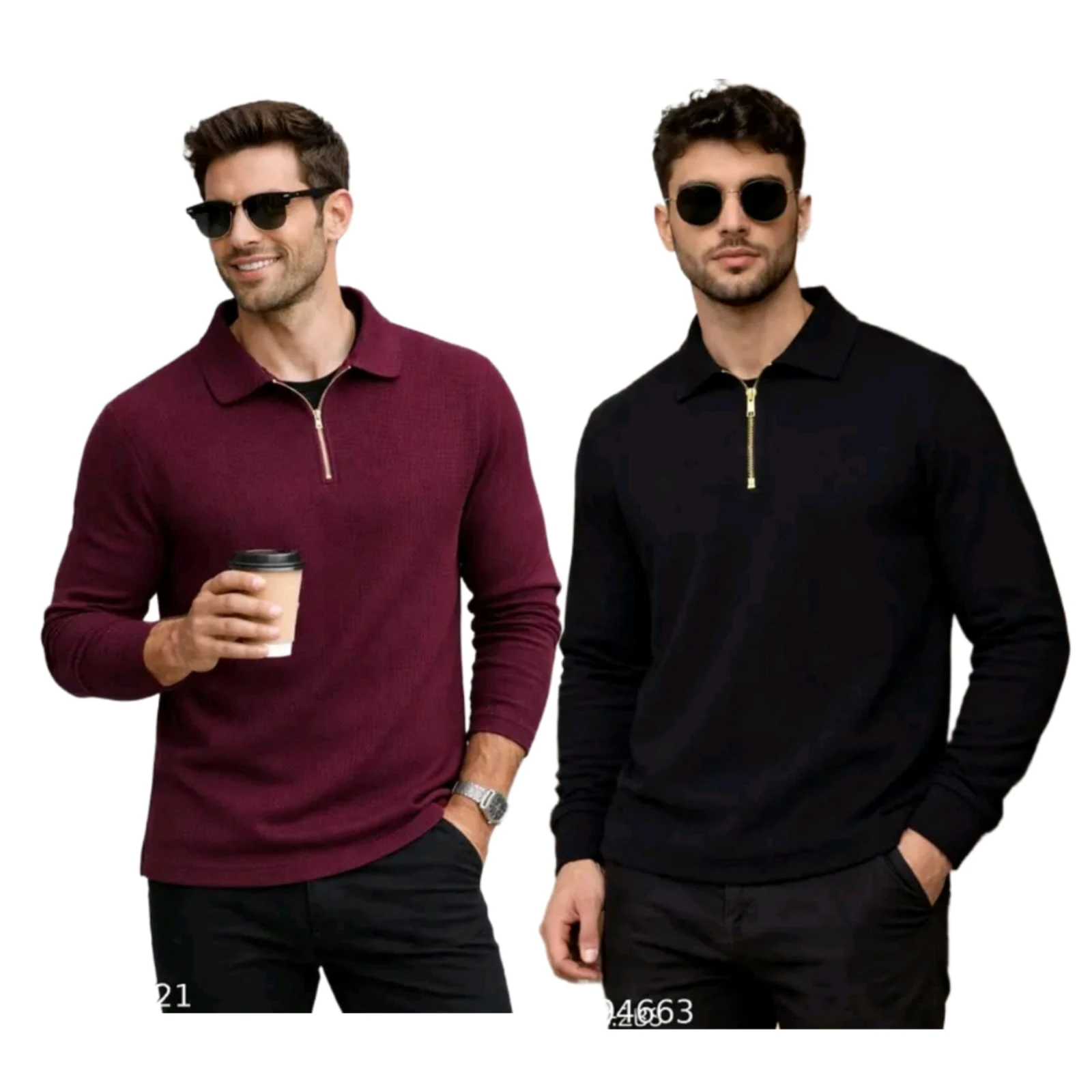 Men's Self Design Polo Neck Black T-Shirt Pack of 2