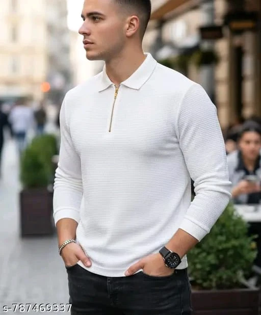 Men's Self Design Polo Neck Black T-Shirt Pack of 1