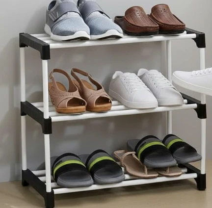 Shoe Rack 3 Shelves Durable and Multipurpose Shoe Rack Shoe Stand Shelf , Plastic Collapsible Shoe Stand (Black, 4 Shelves, DIY(Do-It-Yourself)