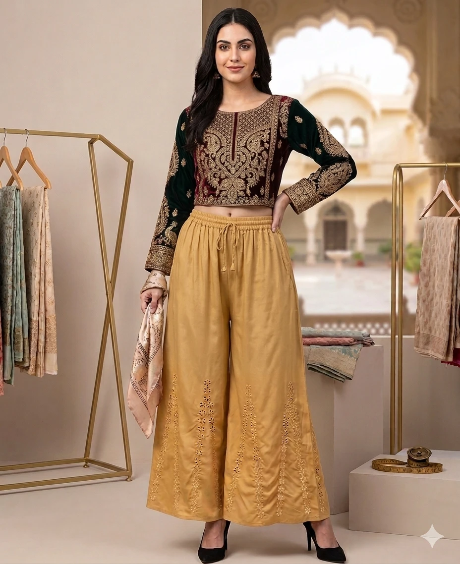 SUTEKI Women's Ethnic Rayon Mirror Work Palazzo