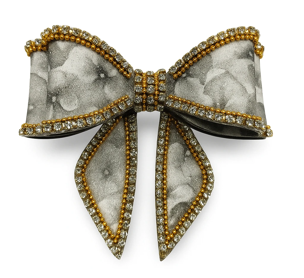 Floral printed leather bejewelled bows, hair clip