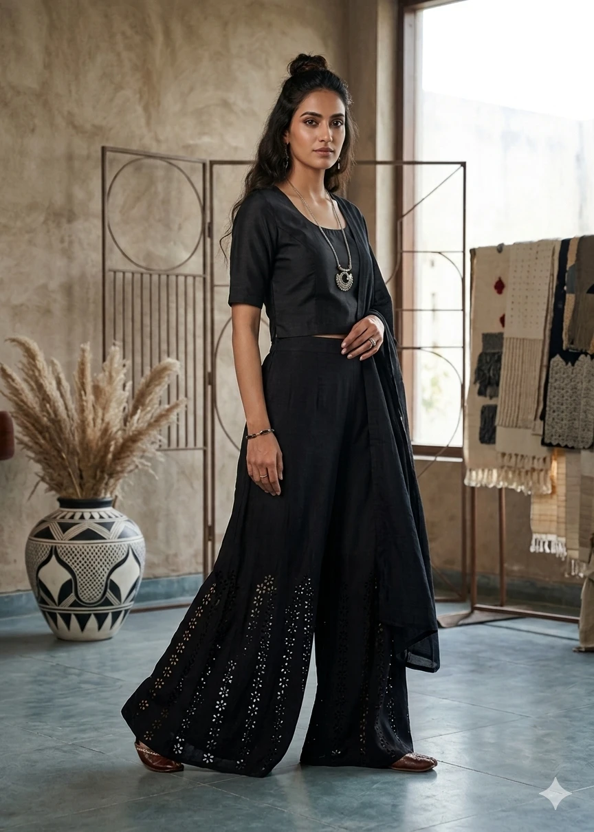 SUTEKI Black Rayon Palazzo