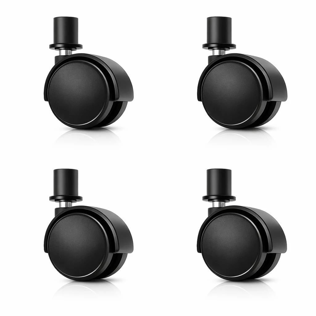 Castersman Castor Wheels for Air Coolers and Furniture, Black, 85mm L x 50mm W, 19mm Stem, Set of 4