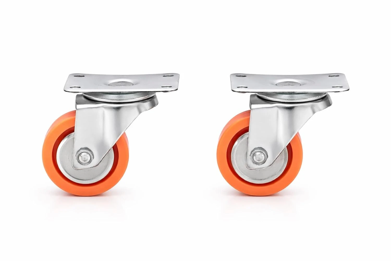 Castersmam 2 Inch Swivel Caster Wheels, Heavy Duty Plate Type, Orange High Density Material, 200 Kg Load Capacity, 360 Degree Rotation, Set of 4 with Screws