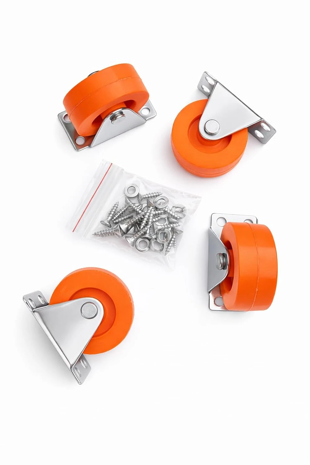 Castersman 2 Inch Orange Wheels Fixed Roller Casters Single Wheel 50mm, Pack of 4, 150kg Load Capacity, Screws and Washers Included