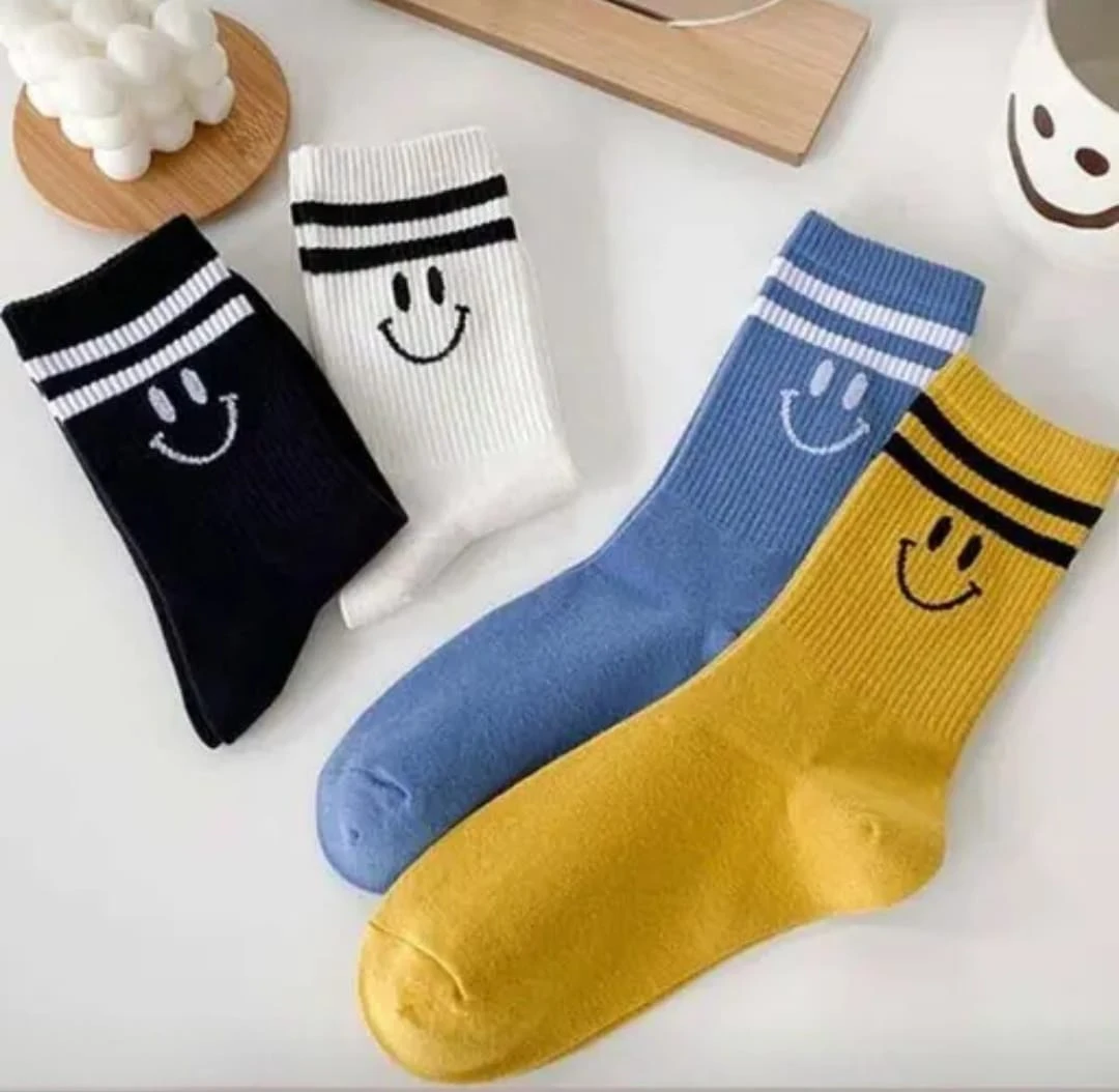 SOCKS Trendy Stylish Designer Women Multicolored Crew Cotton Socks Combo Pack of 4 Pairs