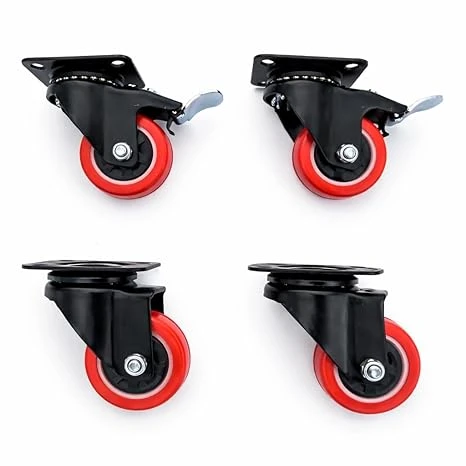 Castersman 2" Heavy Duty Bearing Caster Wheels, 50 mm Soft Rubber Swivel Caster Top Plate Rotating 360 Degree, Pack of 4 (2 with Brakes & 2 Without) screw & washer also included