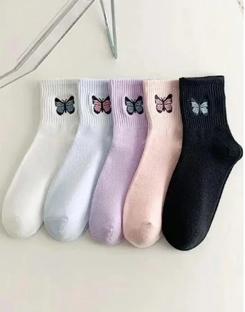 Socks Trendy Stylish Designer Women Multicolored Crew Cotton Socks Combo Pack of 5 Pairs