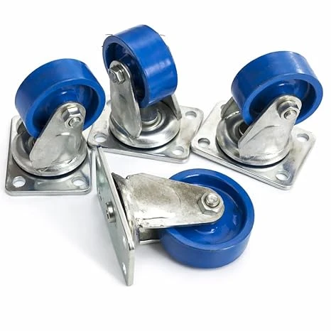 Castersman 2 Inch Heavy Duty Iron Castor Wheels, Blue, Industrial Furniture Casters with Screws and Washers, 4 Pack