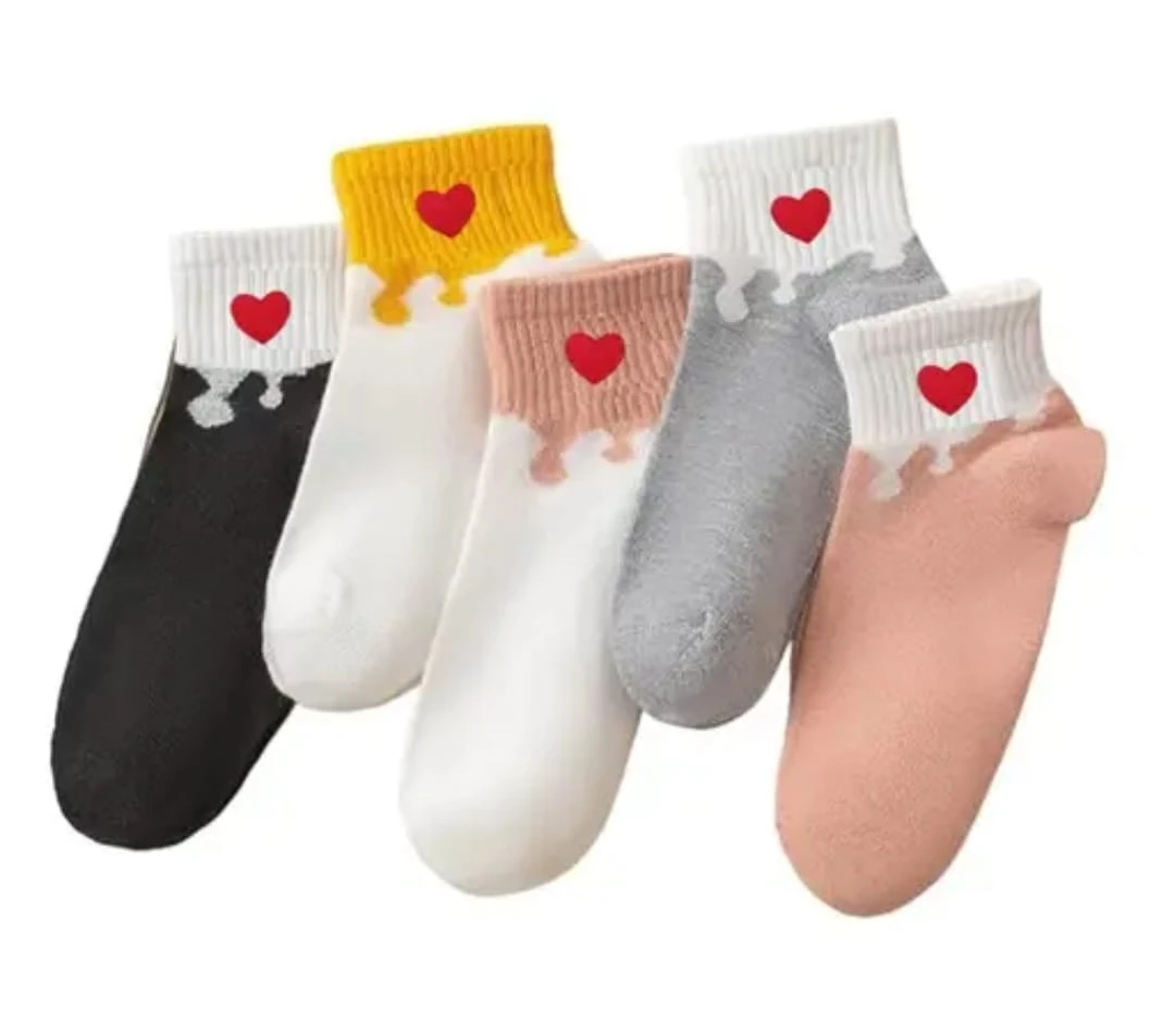 Socks Women & Girl's Premium Fabric Heart Design Ankle Length Socks (Pack Of 5 Pairs) | Socks For Women Ultra Premium Socks
