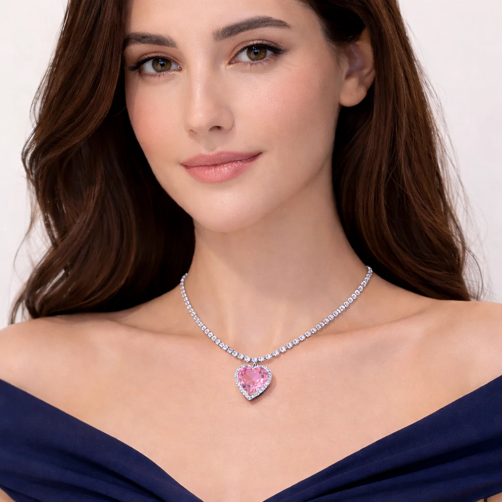 Pendant Necklace for Women | Pink Heart Crystal Diamond Look Pendant | Korean Aesthetic Stylish Necklace | Daily Wear & Party Jewelry | Gift for Girls Birthday Anniversary Valentine