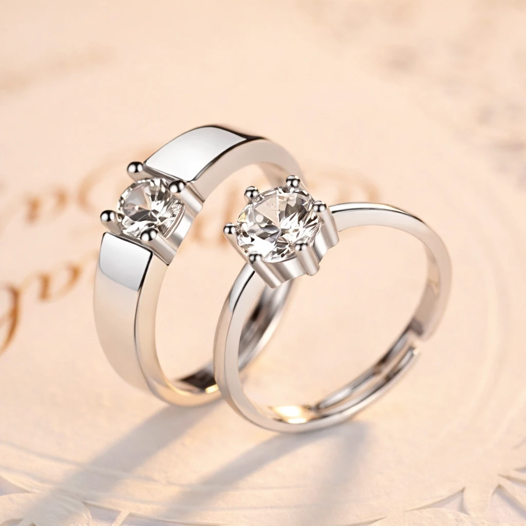 Couple Rings for Men and Women | Adjustable Love Couple Ring Set | Silver Plated Matching Rings | Promise Engagement Romantic Jewelry | Gift for Girlfriend Boyfriend Anniversary Valentine