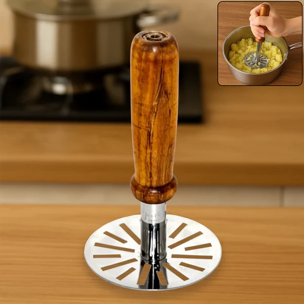 Msp Value Mart Pav Bhaji Masher with wooden handle Stainless Steel Masher Steel Masher