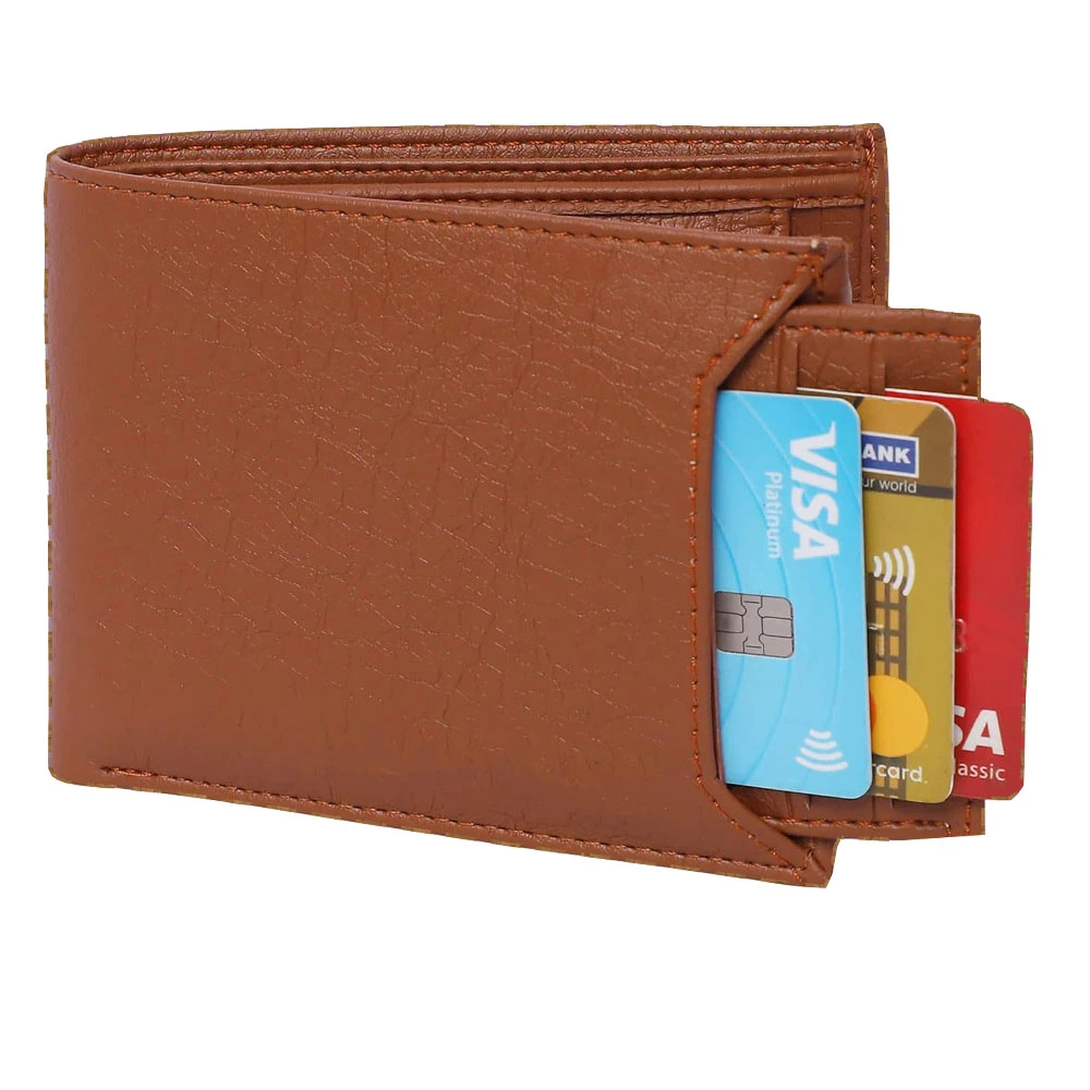 DELCY BROWN Artificial Leather Wallet – Classic Bifold Design with Multiple Card Slots for Men