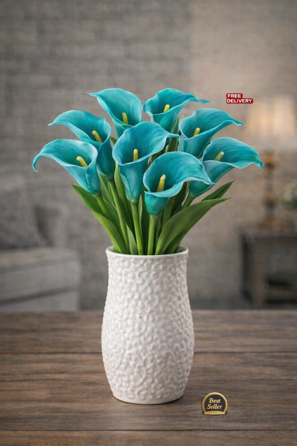 5 Pcs Artificial Blue Mini Calla Lily Stems – Realistic Touch Decor (Flowers Only)