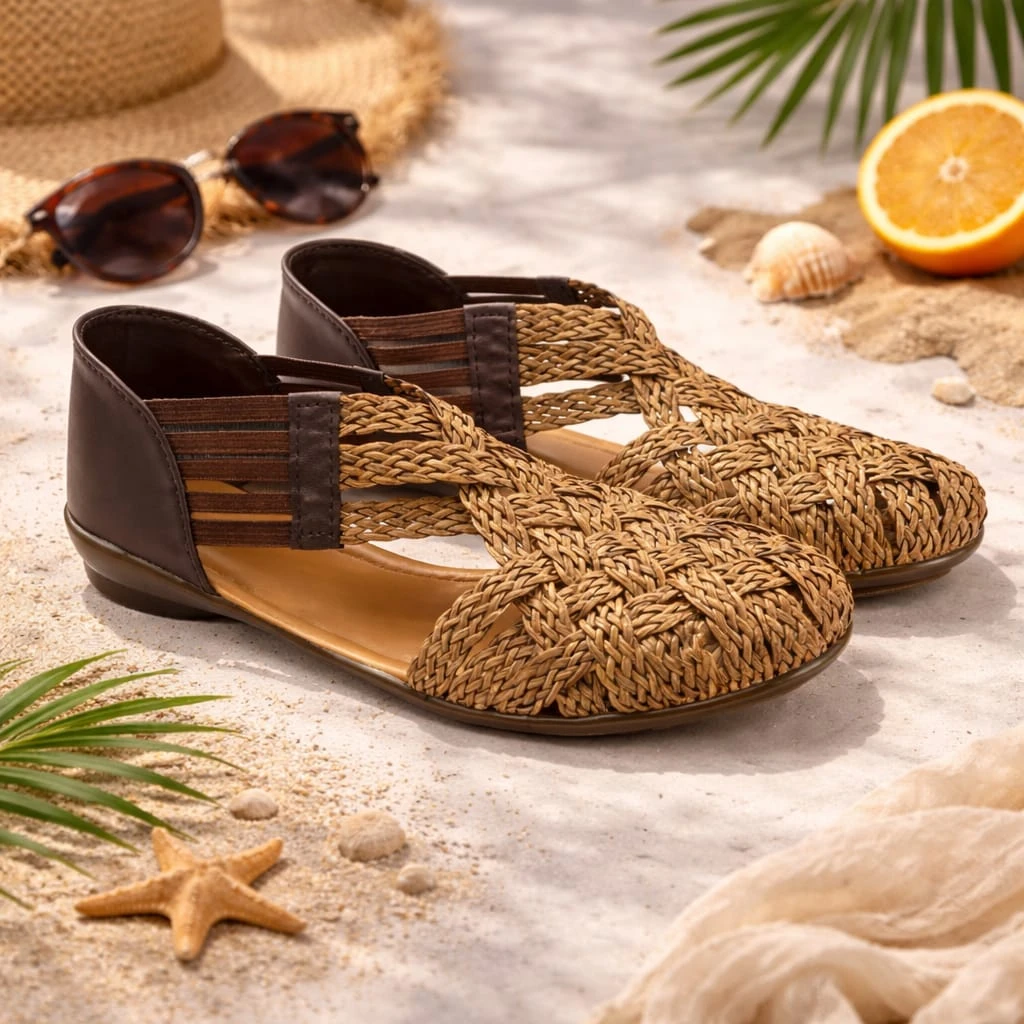 Women’s Woven Flat Brown Sandals