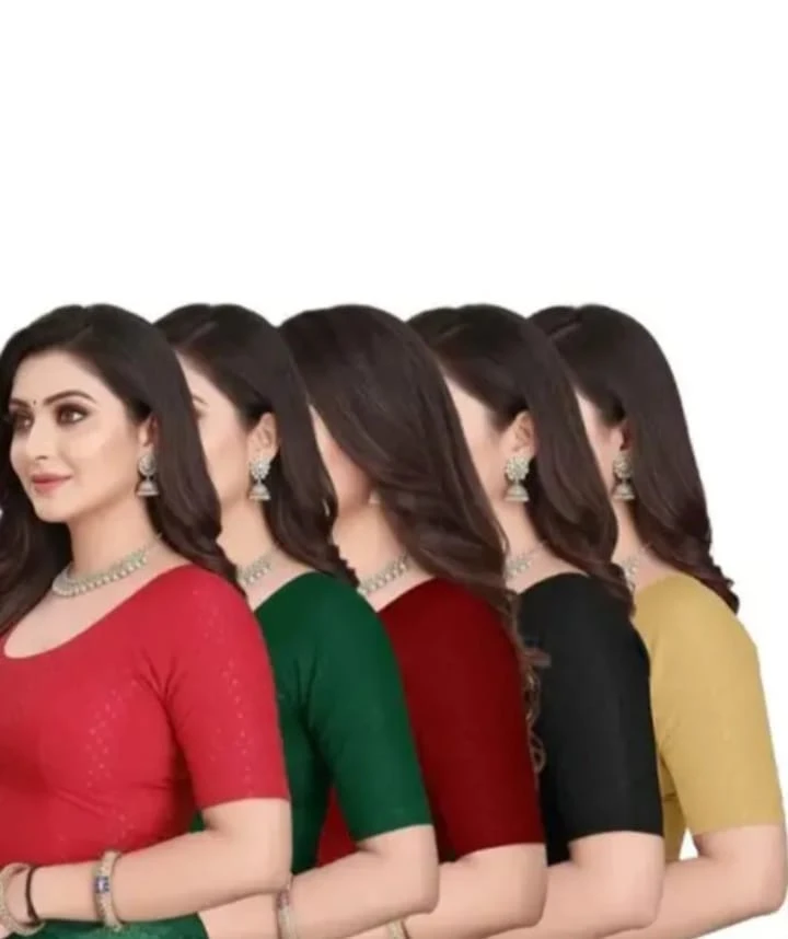 Women Cotton Blend Dobby Blouse Combo Pack of 5 | Multi-Colour Embroidered Saree Blouses | Comfortable Daily Wear