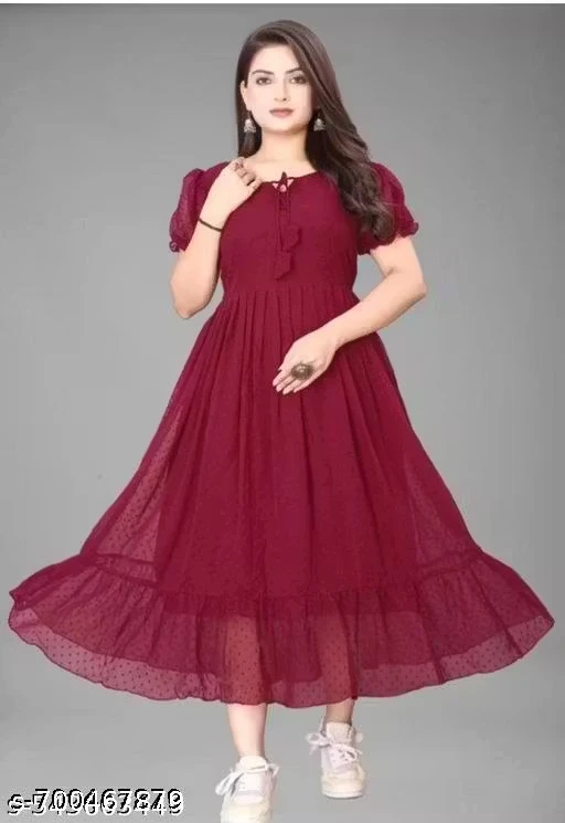 Women Georgette Fit and Flare Woven Fancy Dress