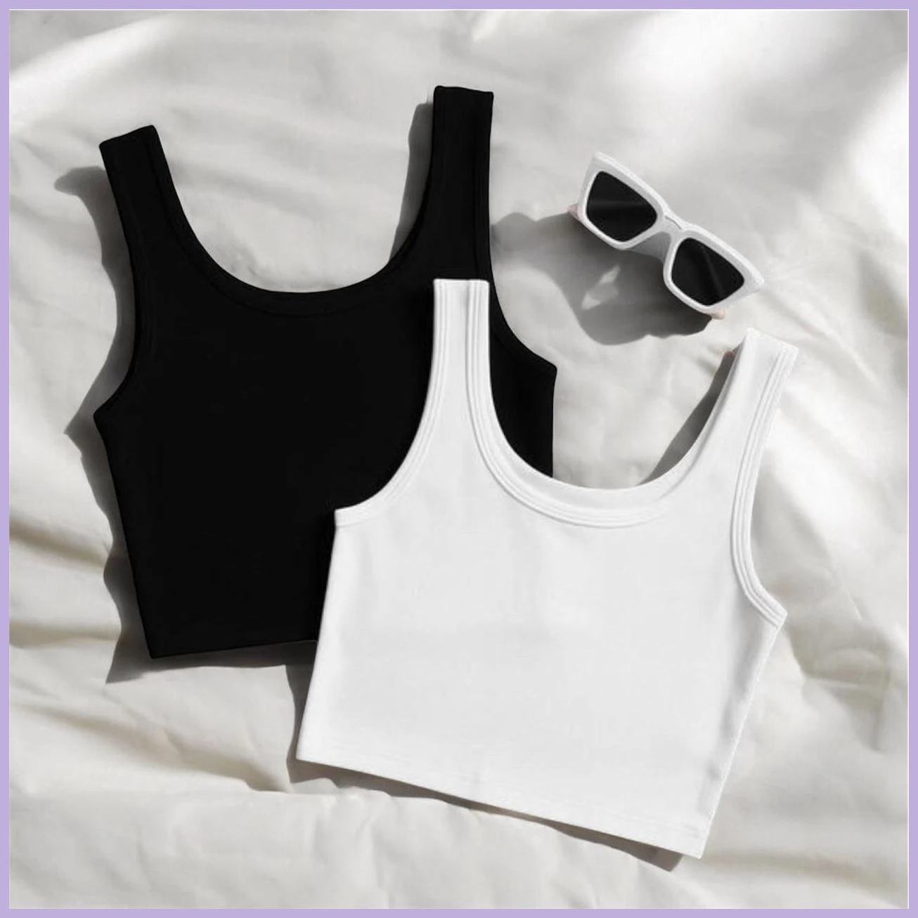 Women Ribbed Sleeveless Crop Tank Tops Combo (Pack of 2) – Trendy Black & White Casual Summer Tops