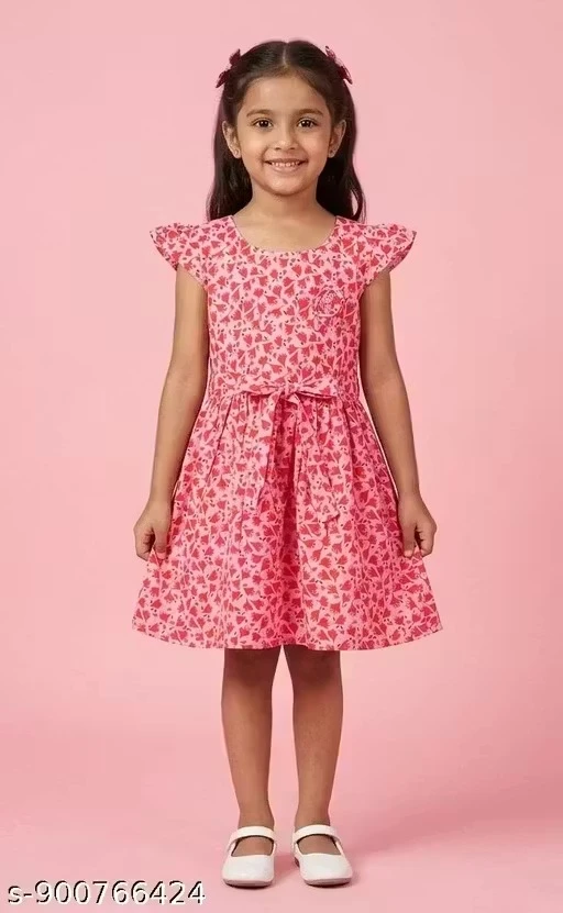 Pink Color Girls Cotton Dress