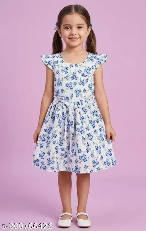 White Color Girls Cotton Dress