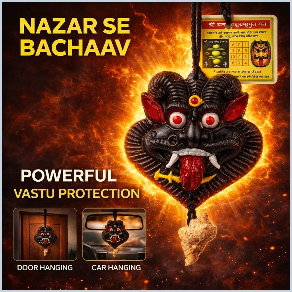 Powerful Vastu Protection Nazar Battu Mahakal Face Mask for Home, Office & Car - Evil Eye Wall Hanging