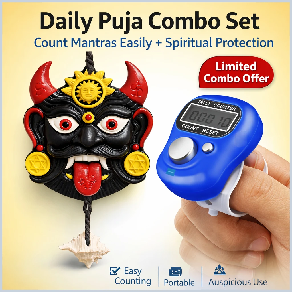 Daily Puja Combo: Nazar Battu Mahakal Face Mask & Digital Tally Counter for Mantra Chanting | Vastu Protection & Prayer Set